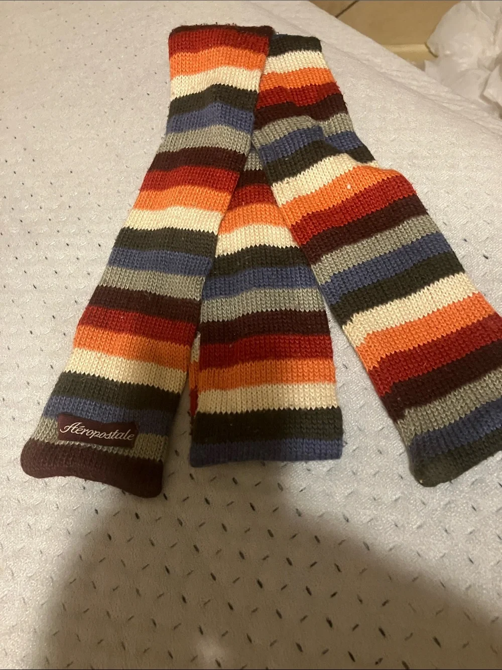 Aeropostale Striped Knit Scarf in Orange, Cream, Blue, Brown